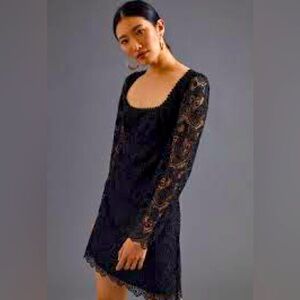 Maeve Embroidered Black Lace Mini Dress Size 8 NWT